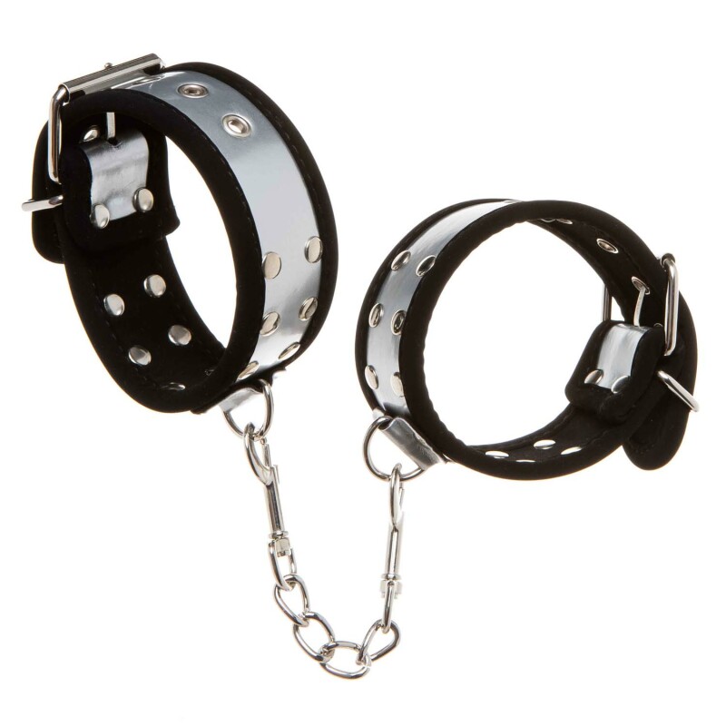 Поножі сріблясто-чорні з заклепками зі шкірозамінника NO TABOO