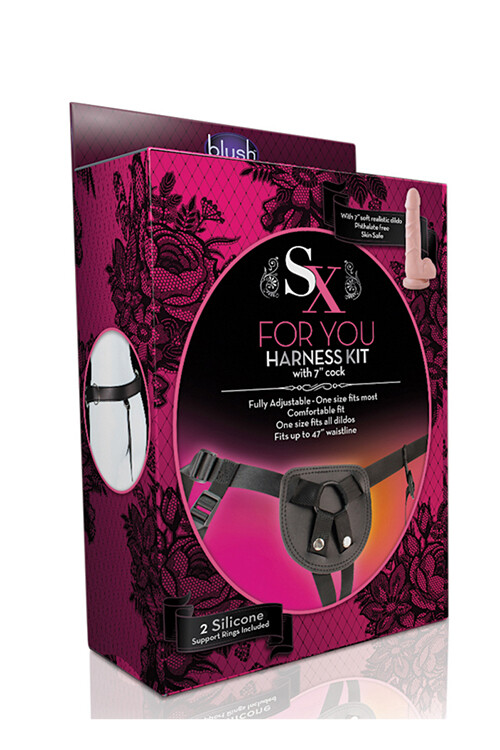 Страпон на трусиках Blush Sx Harnesses з двома кільцями, чорно-бежевий, 19.5 х 3.7 см - Изображение 1