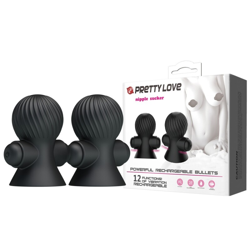 Вібростимулятори для сосків Pretty Love Nipple Sucker силіконові, чорні, 7.2 х 4.5 см