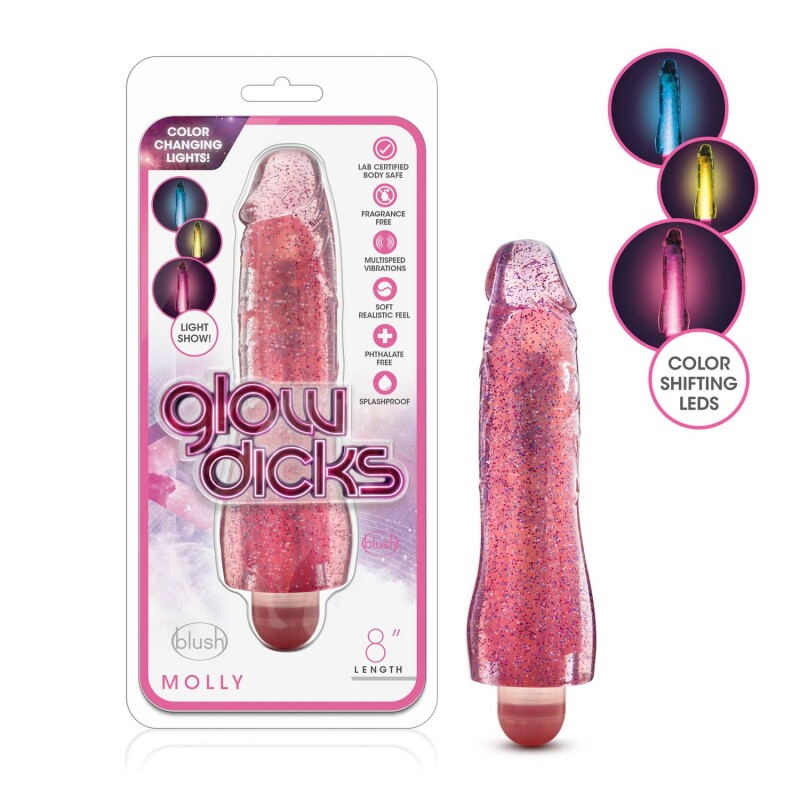 Вібратор GLOW DICKS MOLLY GLITTER, рожевий
