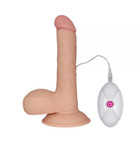 Вібратор реалістичний на присосці та з пультом Lovetoy бежевий, 18 см х 3.7 см