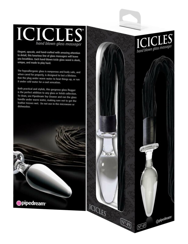 Анальна пробка зі скла З хвостом-флоггером (батіг) Icicles - Зображення 3