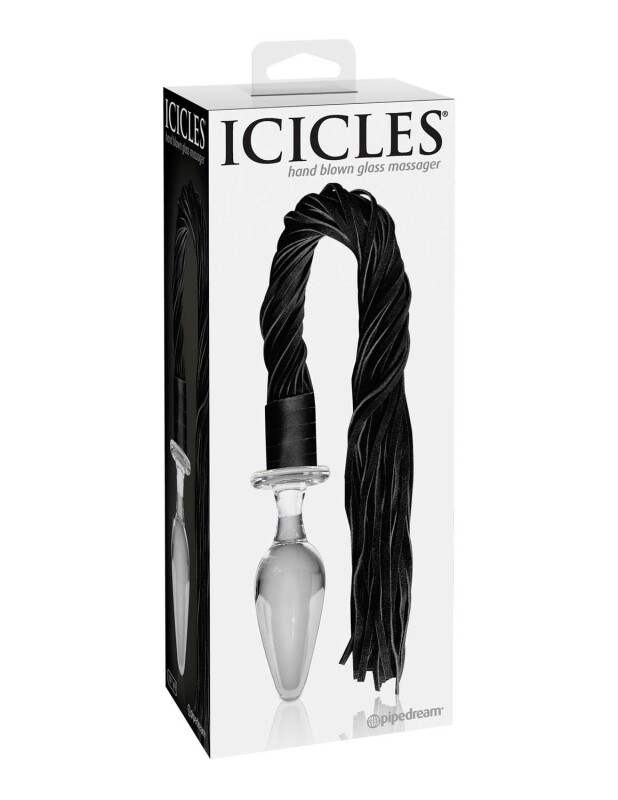 Анальна пробка зі скла З хвостом-флоггером (батіг) Icicles - Зображення 4