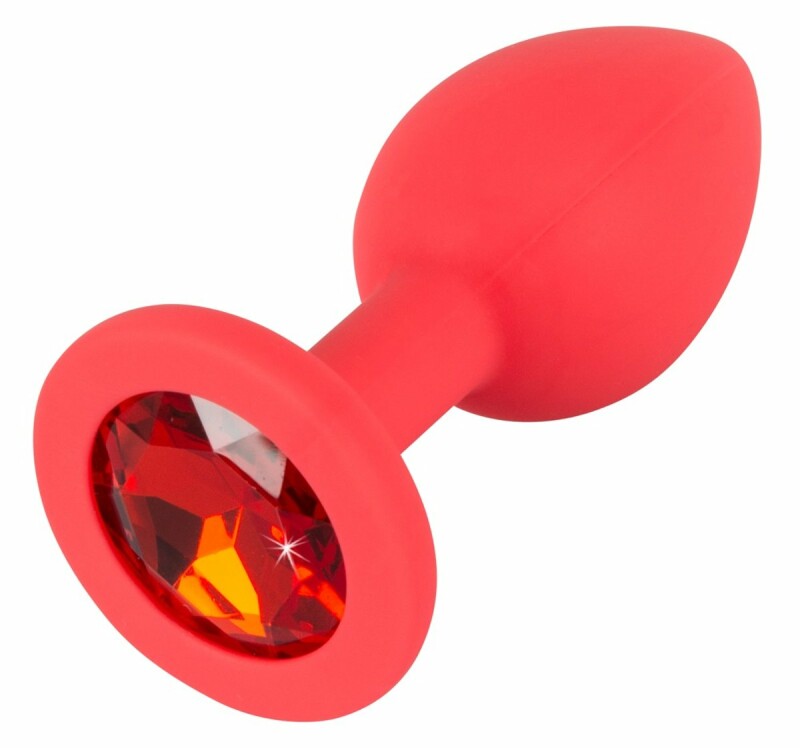 Анальна силіконова пробка червоного кольору з каменем Red Silicone S