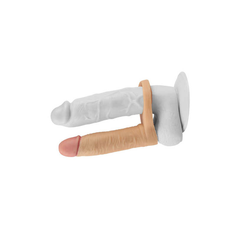 Насадка с вибрацией для двойного проникновения The Ultra Soft Double Sleeve 5,8 Vibro Flesh - Зображення 3