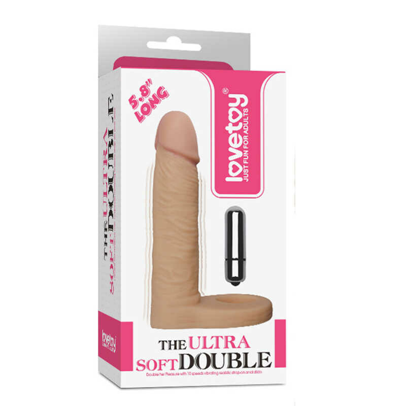 Насадка с вибрацией для двойного проникновения The Ultra Soft Double Sleeve 5,8 Vibro Flesh - Зображення 2