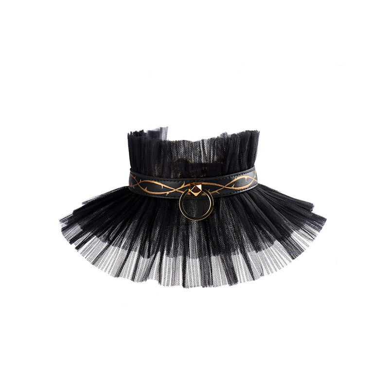 Нашийник з повідцем італійська шкіра мереживний фатин Leather Thorn Collar &amp; Chain Leash UPKO - Зображення 6
