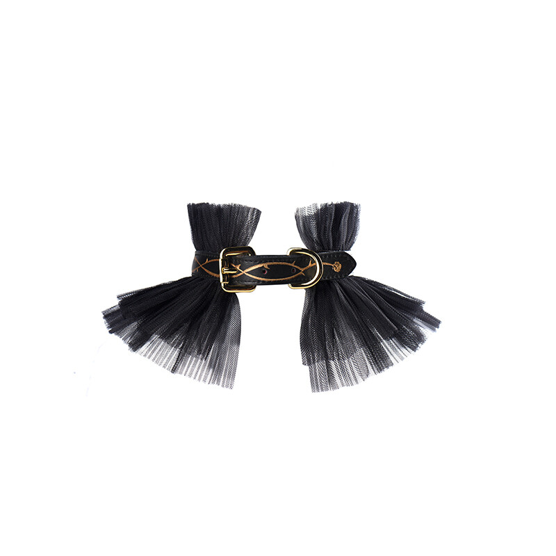 Нашийник з повідцем італійська шкіра мереживний фатин Leather Thorn Collar &amp; Chain Leash UPKO - Зображення 7