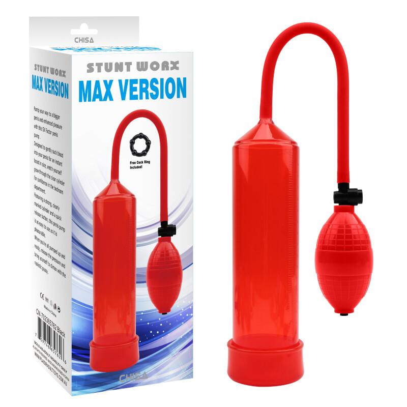 Помпа для збільшення члена Chisa Max Version механічна, червона, 23.5 х 5.8 см