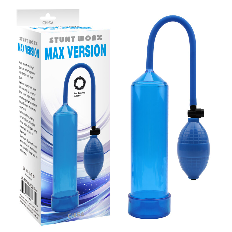 Помпа для збільшення члена Chisa Max Version механічна, синя, 23.5 х 5.8 см