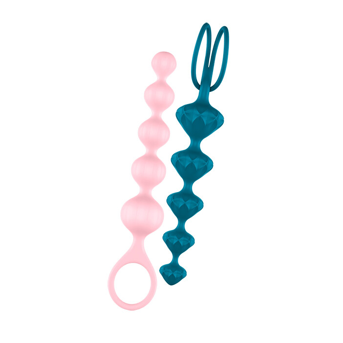 Набір анальних ялинок Satisfyer Love Beads рожева та синя, 2 шт