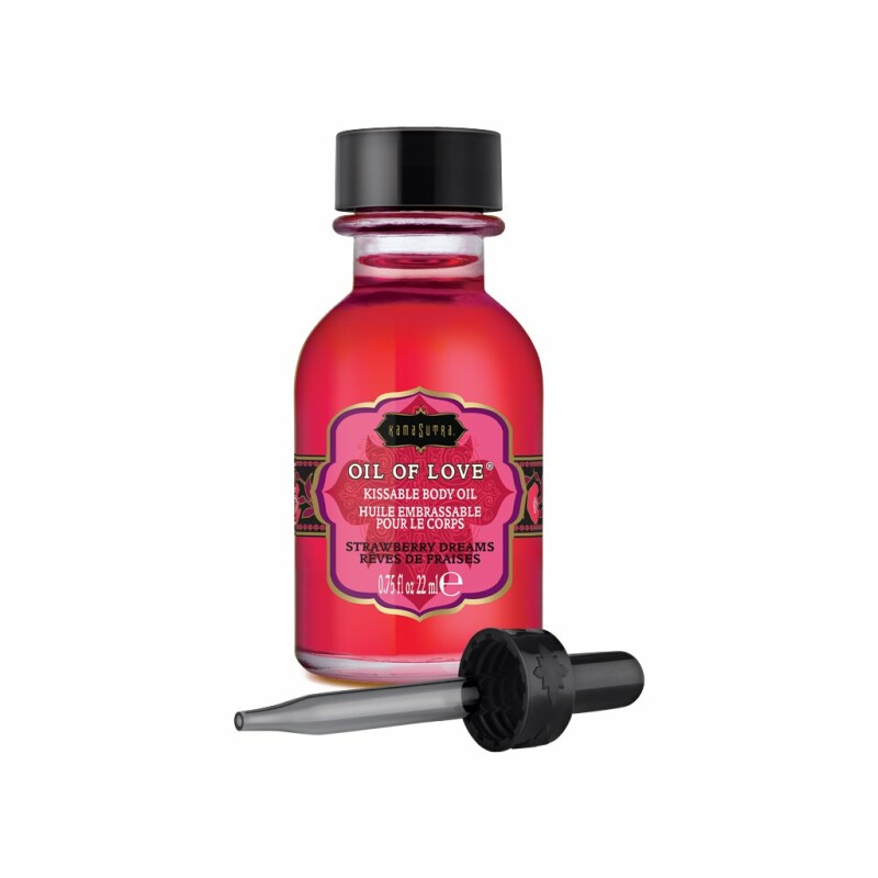 Масло для поцілунків їстівне з розігрівом Полуничка Kama Sutra OIL OF LOVE Strawberry Dreams 22 ML - Изображение 2