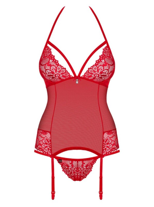 Еротичний корсет і трусики з мережива з пажами для панчіх corset &amp; thong S / M - Зображення 6