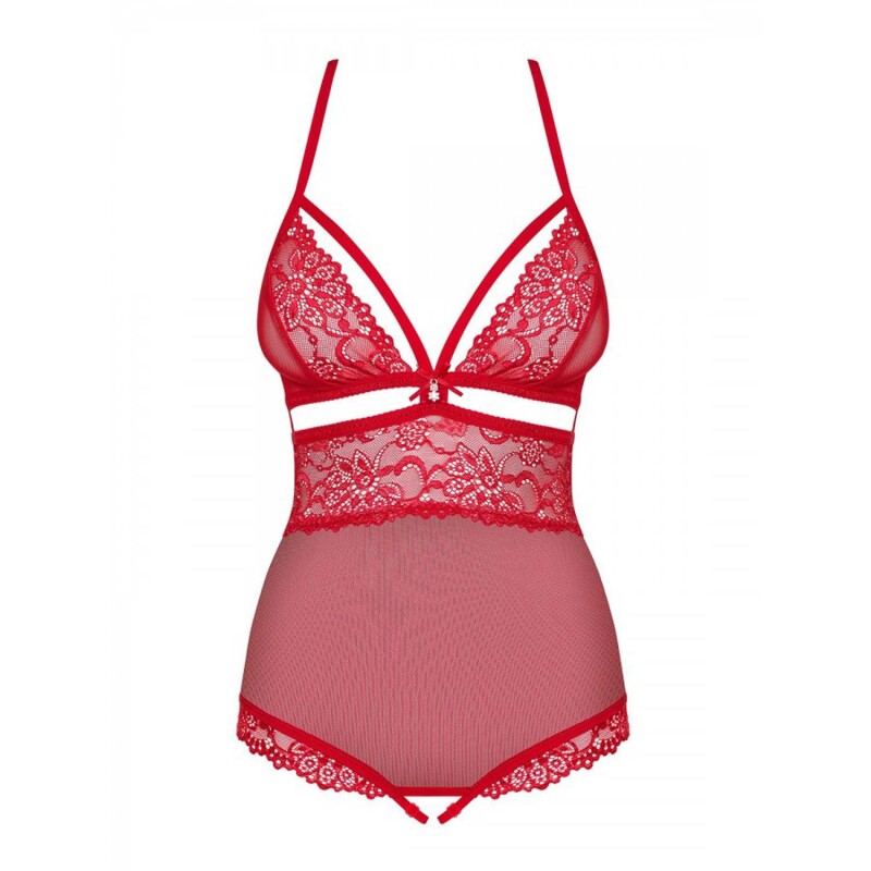 Еротичне боді з прикрасою в області декольте teddy opencrotch red XXL - Зображення 4