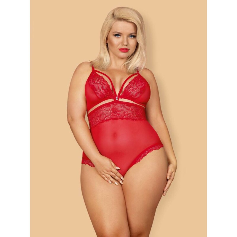 Еротичне боді з прикрасою в області декольте teddy opencrotch red XXL - Зображення 3