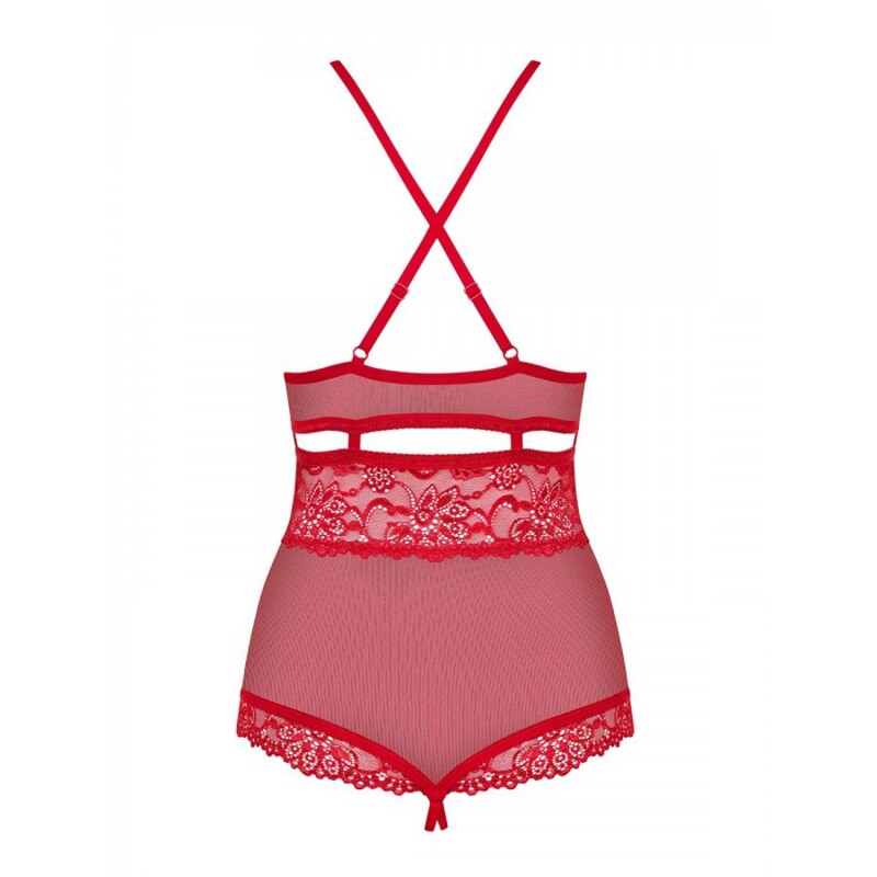 Еротичне боді з прикрасою в області декольте teddy opencrotch red XXL - Зображення 5