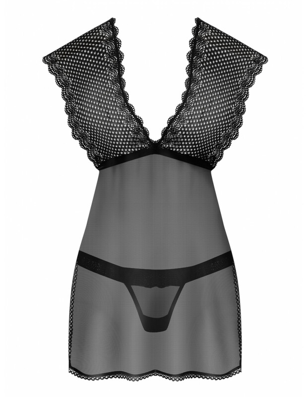 Еротична чорна сорочка Babydoll з прозорим ліфом S / M - Зображення 7