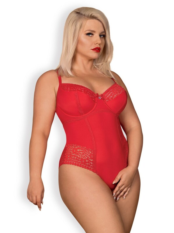Боді з інтимним вирізом червоний Jolierose teddy red XXL - Изображение 5