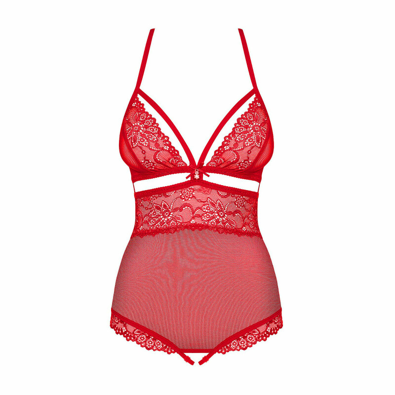 Еротичне боді з квітковим мереживом teddy opencrotch red L / XL - Зображення 7