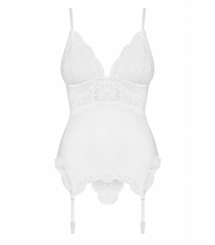 Сексуальний корсет, з мережива з пажами для панчіх white L / XL - Зображення 7