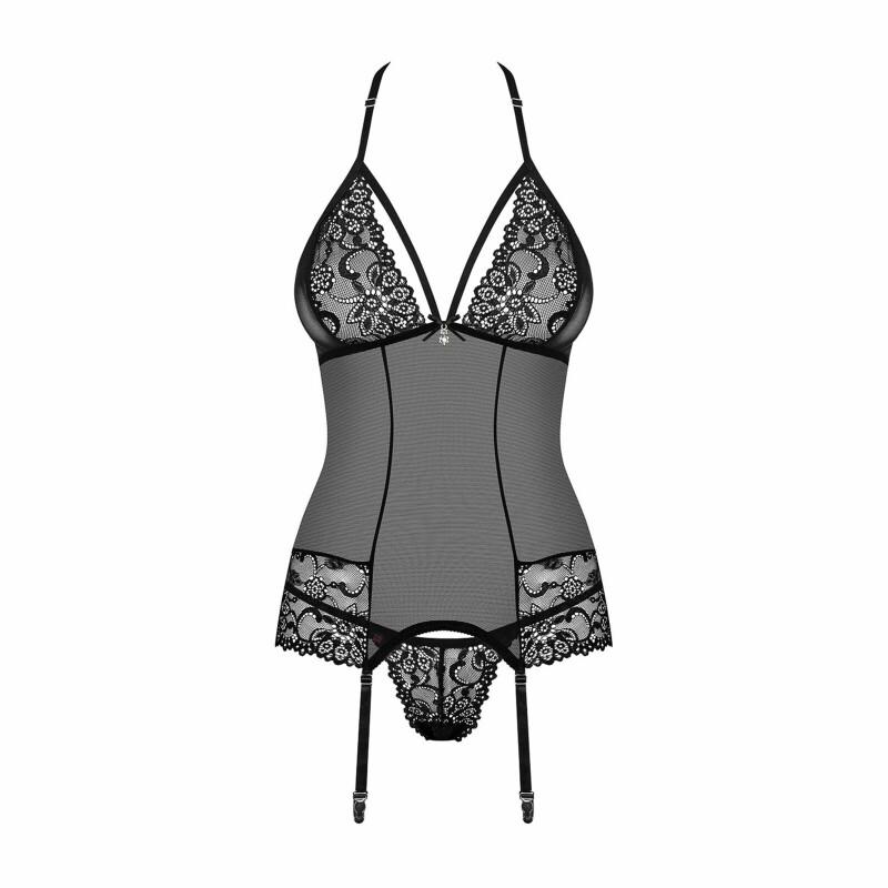 Еротичний корсет напівпрозорий з прикрасою corset & thong black S / M - Зображення 7