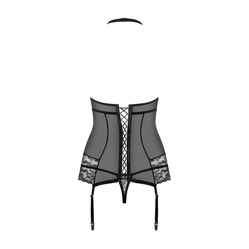 Еротичний корсет напівпрозорий з прикрасою corset &amp; thong black S / M - Зображення 8