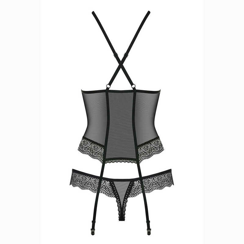 Еротичний корсет напівпрозорий з прикрасою і підвіскою corset &amp; thong L / XL - Зображення 7