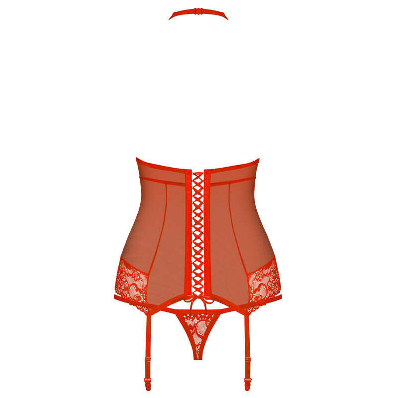 Еротичний корсет зі шнурівкою і пажами для панчіх corset & thong red L / XL - Изображение 6