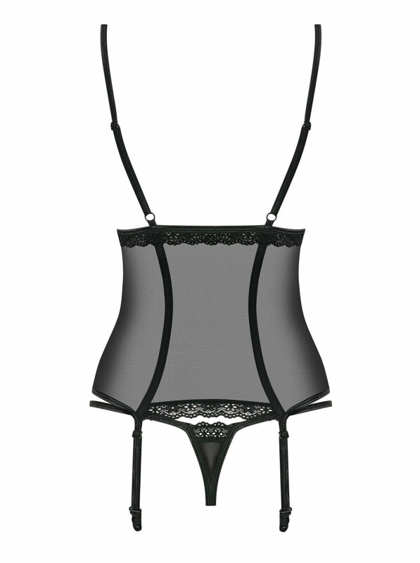 Еротичний корсет, напівпрозорий з атласними вставками і мереживом corset &amp; thong S / M - Зображення 8