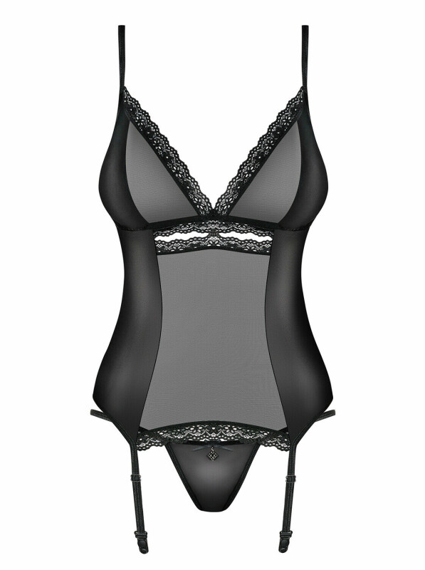 Еротичний корсет, напівпрозорий з атласними вставками і мереживом corset &amp; thong S / M - Зображення 9