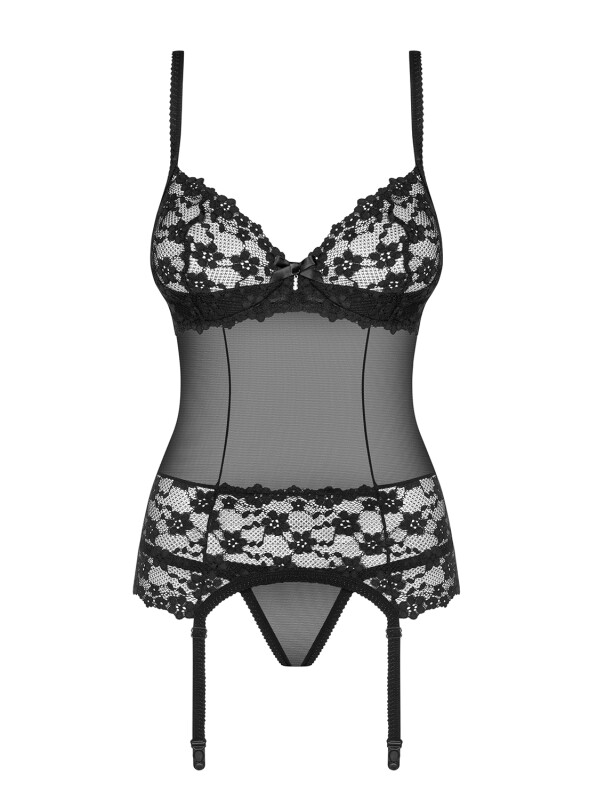 Сексуальне боді з прикрасою бюста і мереживом tica corset &amp; thong black S/M - Зображення 6