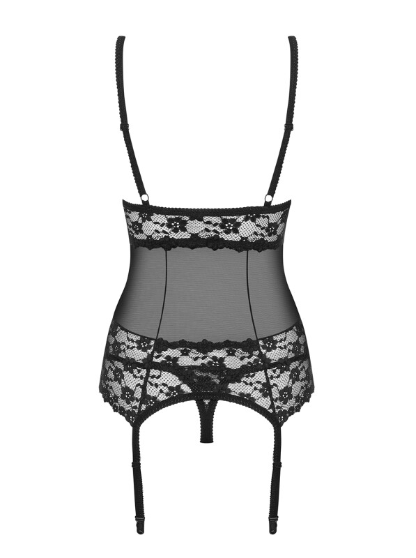 Сексуальне боді з прикрасою бюста і мереживом tica corset &amp; thong black S/M - Зображення 7