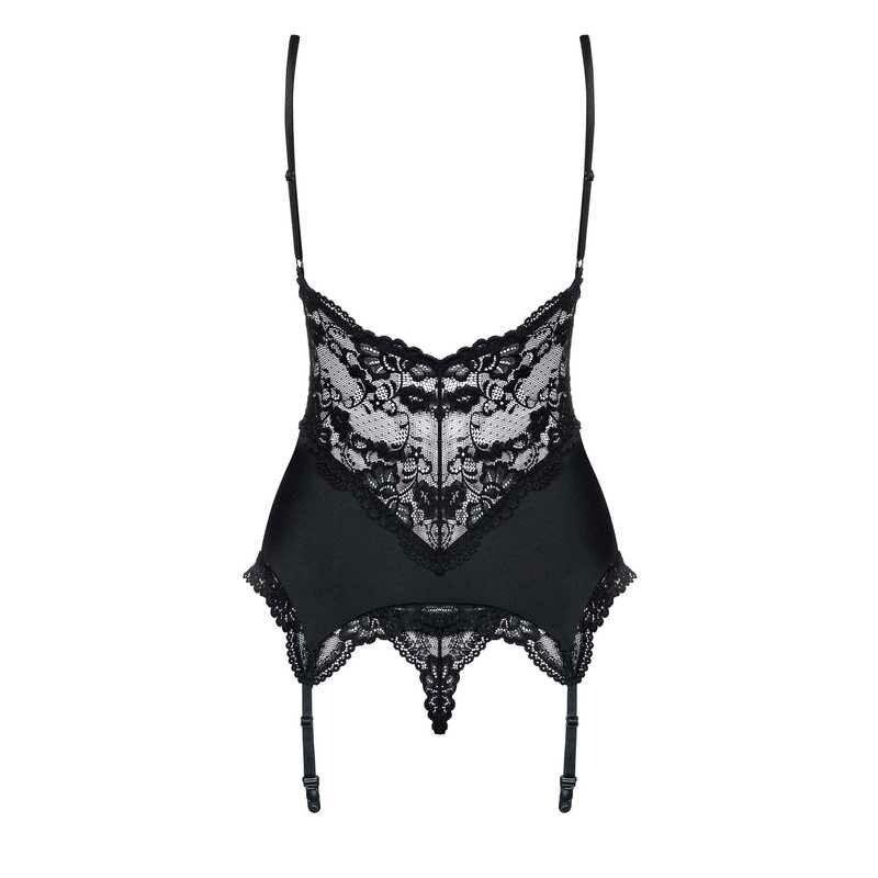 Еротичний корсет з мереживом і пажами для панчіх black L / XL - Изображение 6