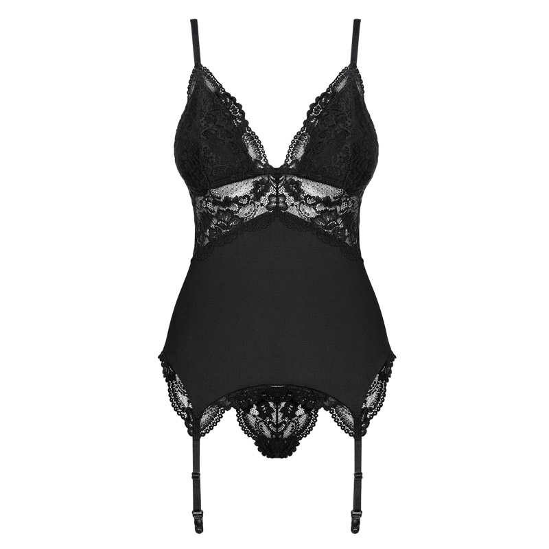 Еротичний корсет з мереживом і пажами для панчіх black L / XL - Изображение 5