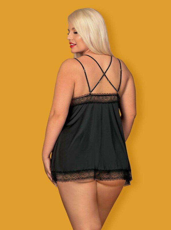 Красивая черная сорочка с кружевом большого размера Babydoll XXL - Изображение 7