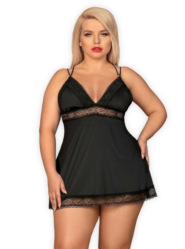 Красивая черная сорочка с кружевом большого размера Babydoll XXL - Изображение 4