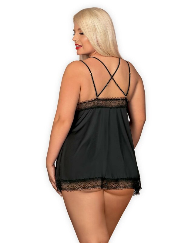 Красивая черная сорочка с кружевом большого размера Babydoll XXL - Изображение 5