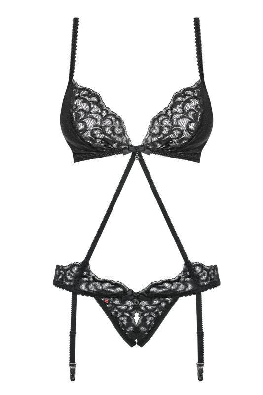 Сексуальне боді з глибоким декольте Laluna crotchless teddy black S/M - Зображення 8