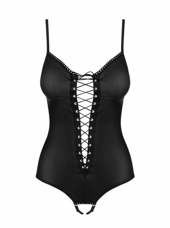 Еротичне боді спереду на шнурівці Redella crotchless teddy black S/M - Зображення 6