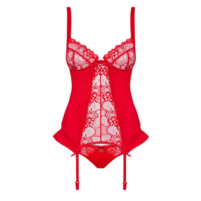 Еротичний корсет з підв'язками для панчіх Heartina corset & thong red L / XL - Зображення 8