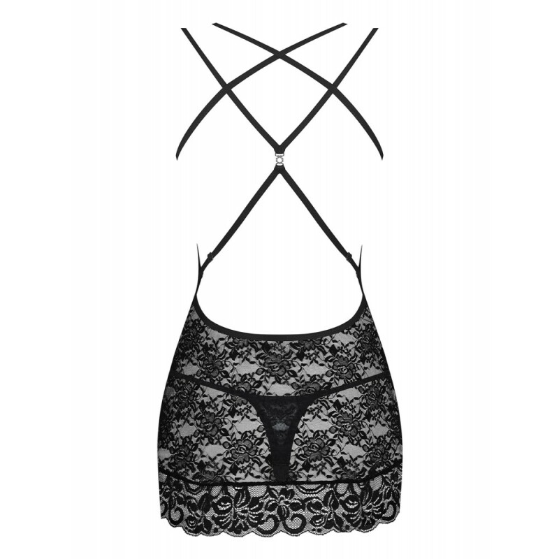 Еротична чорна квіткова сорочка з відкритою спиною S / M - Изображение 9