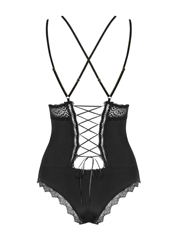 Еротичний боді, з мереживом з атласної тканини Lolitte teddy black S/M - Зображення 8