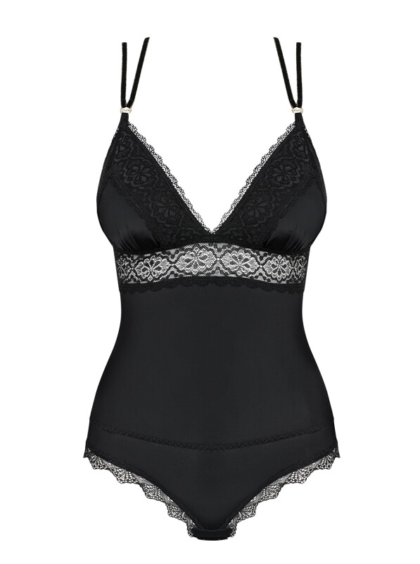 Еротичне боді з атласу з елементами мережива і відкритою спиною Lolitte teddy black XXL - Изображение 7