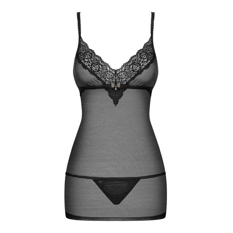 Чорна сексі сорочка з мереживним вирізом L / XL - Изображение 4