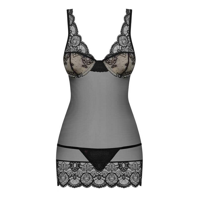 Сексуальна чорна сорочка з мереживним ліфом S / M - Зображення 7