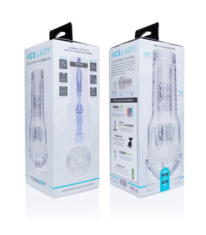 Мастурбатор вагіна в колбі Fleshlight Ice Lady, кібершкіра, прозорий, 24.5 х 10 см - Изображение 1