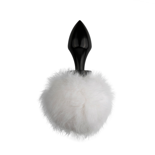 Металева анальна пробка чорна з білим помпоном Bunny Tail Plug - Зображення 3