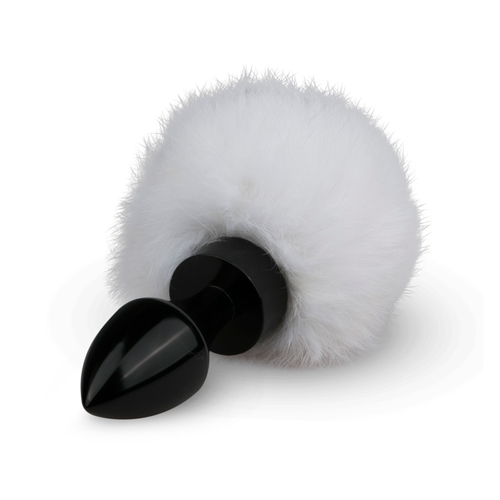 Металева анальна пробка чорна з білим помпоном Bunny Tail Plug - Зображення 2