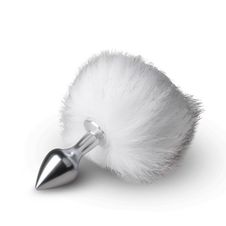 Металева анальна пробка з помпоном білий Bunny Tail Plug - Изображение 4