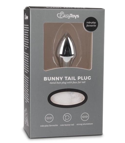 Металева анальна пробка з помпоном білий Bunny Tail Plug - Изображение 3